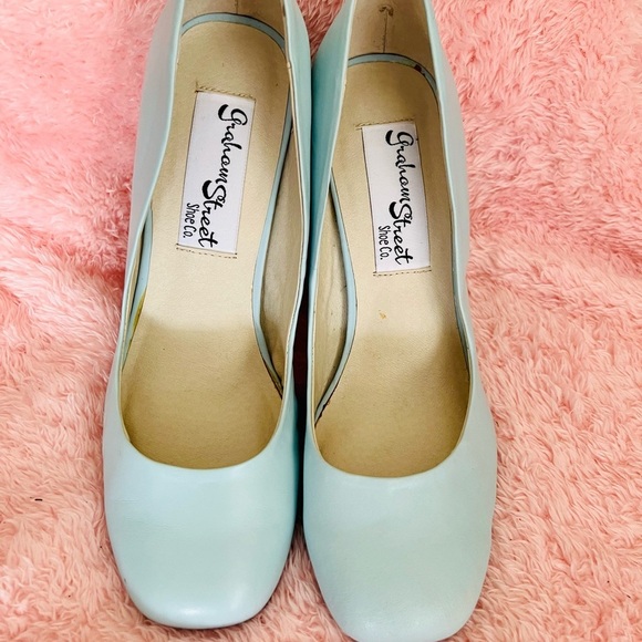 Graham Street Pastel Blue Leather Shoes With Silver Heels - Picture 5 of 10